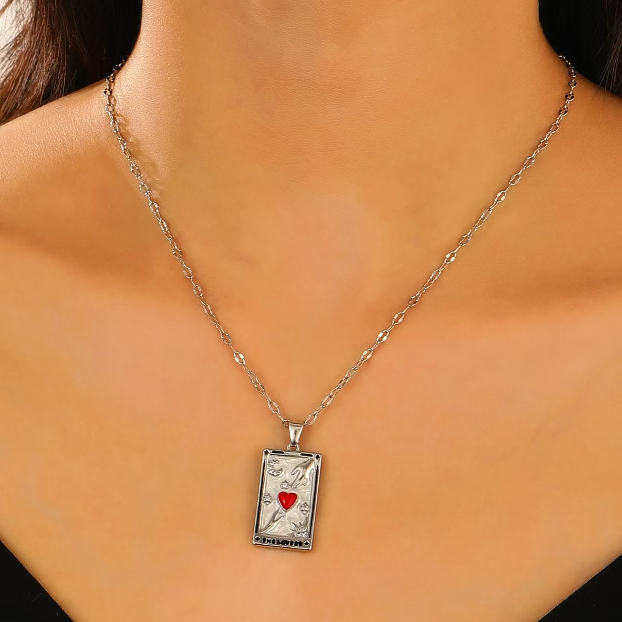 琺瑯鋯石墜飾復古項鍊