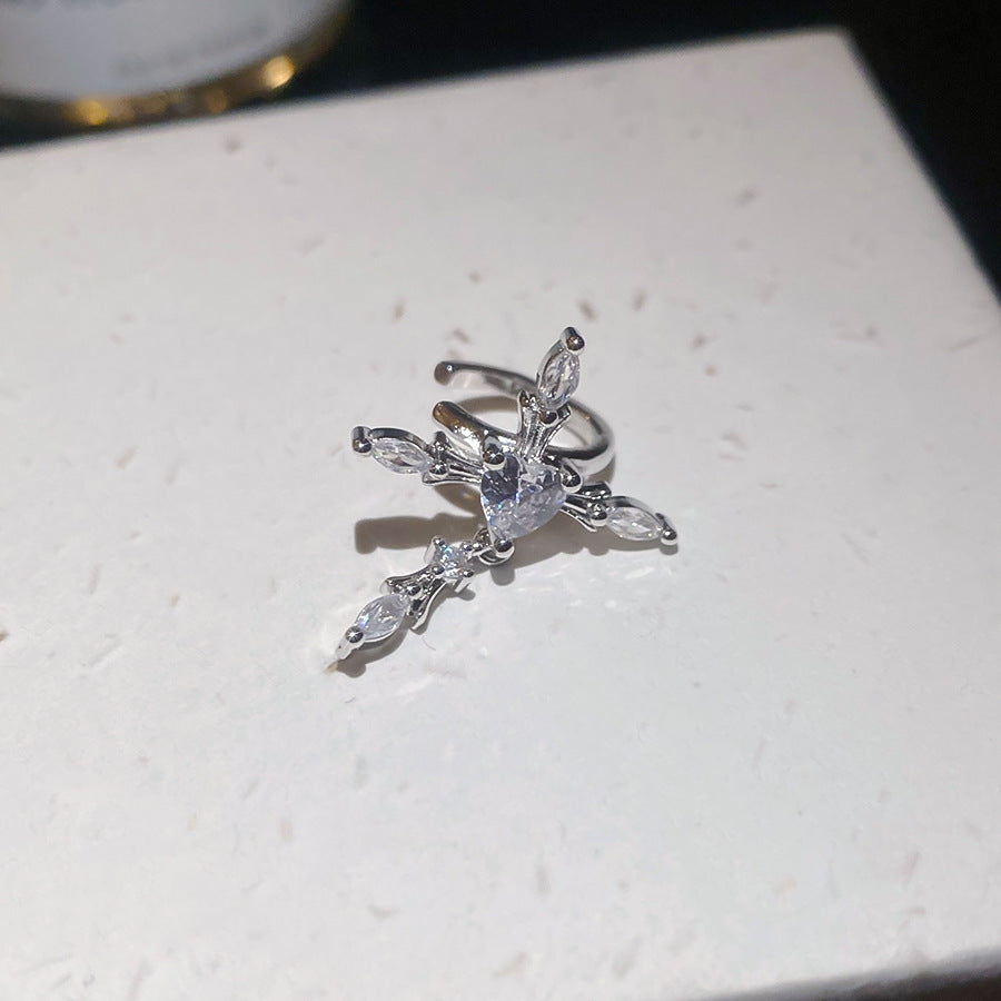 韓版超閃鋯石十字架耳夾女無耳洞個性氣質百搭耳骨夾輕奢耳環耳飾
