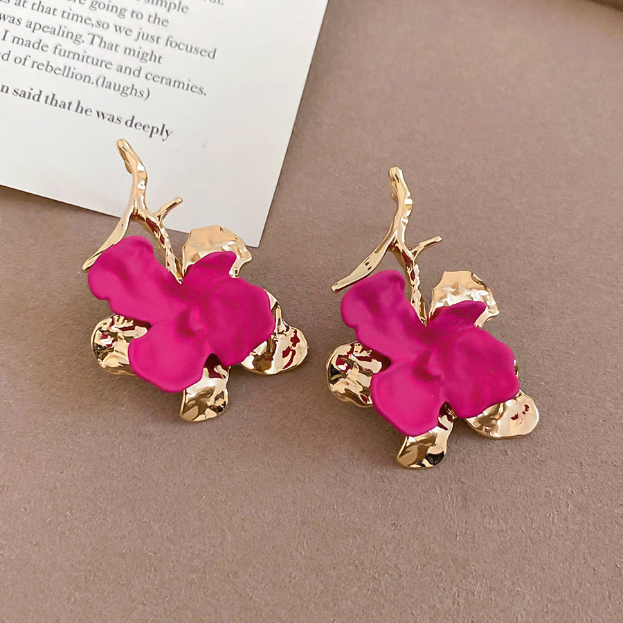 銀針噴漆花朵耳釘時尚簡約氣質個性耳墜耳環輕奢高級感復古耳飾女