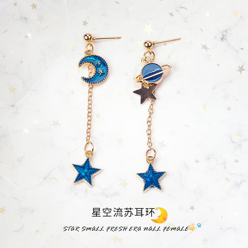 藍色月亮不對稱耳環－5長款星星款細節｜https://igowo.tw/
