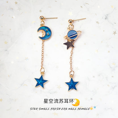 藍色月亮不對稱耳環－5長款星星款細節｜https://igowo.tw/