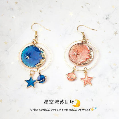 藍色月亮不對稱耳環