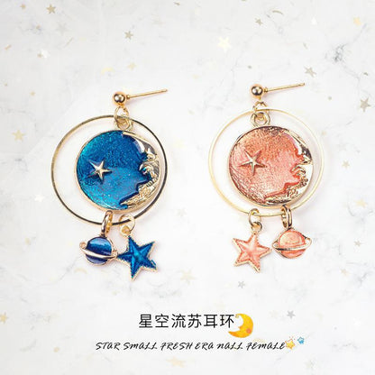 藍色月亮不對稱耳環