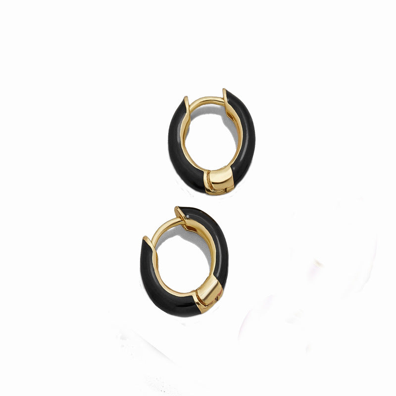 彩色琺瑯C形鑲鑽耳環－細節特寫10｜https://igowo.tw/