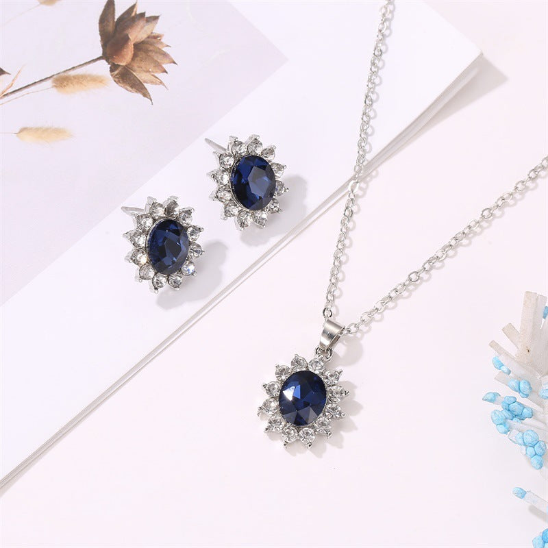 鋯石太陽花項鍊耳環組－商品主圖｜https://igowo.tw/