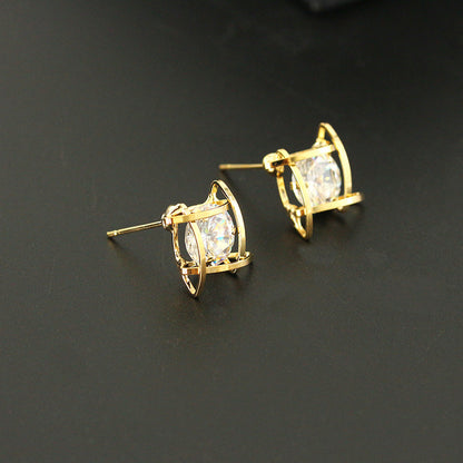 鋯石三角形鑲鑽耳釘
