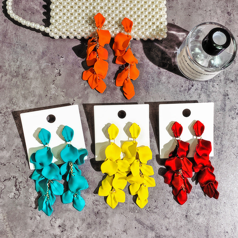 2026新款玫瑰花瓣長款耳環歐美夸張耳墜新款小眾氣質時尚耳飾批發