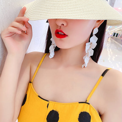 跨境玫瑰花瓣長款耳環歐美夸張網紅氣質時尚輕奢耳墜耳釘耳飾批發