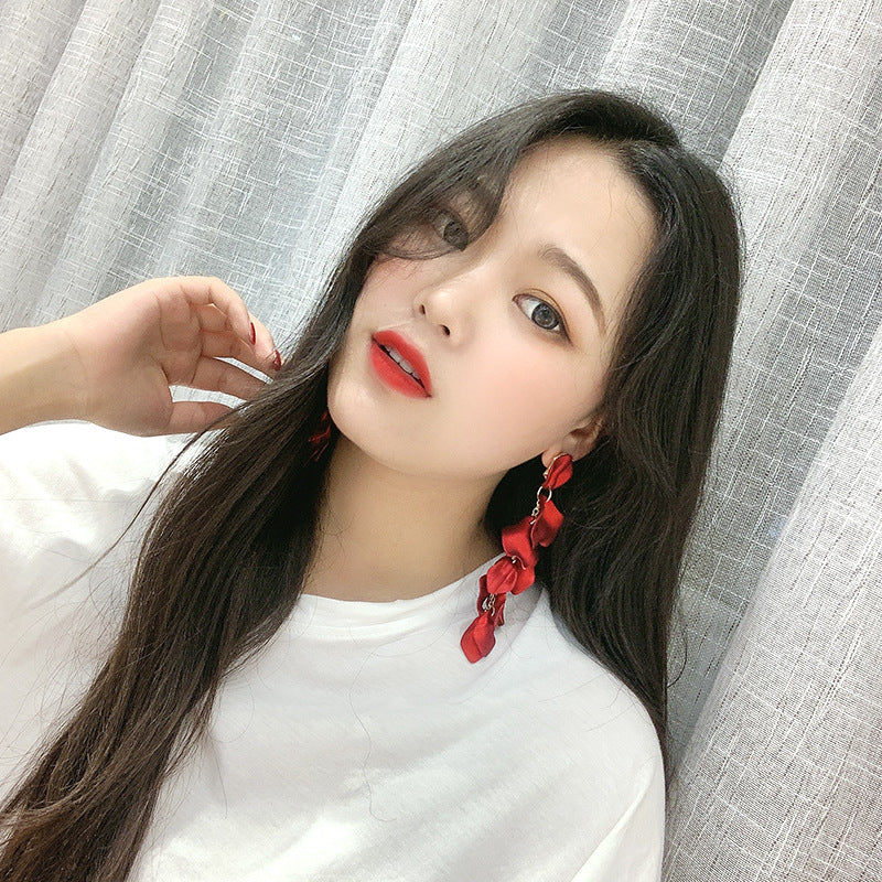 2026新款玫瑰花瓣長款耳環歐美夸張耳墜新款小眾氣質時尚耳飾批發