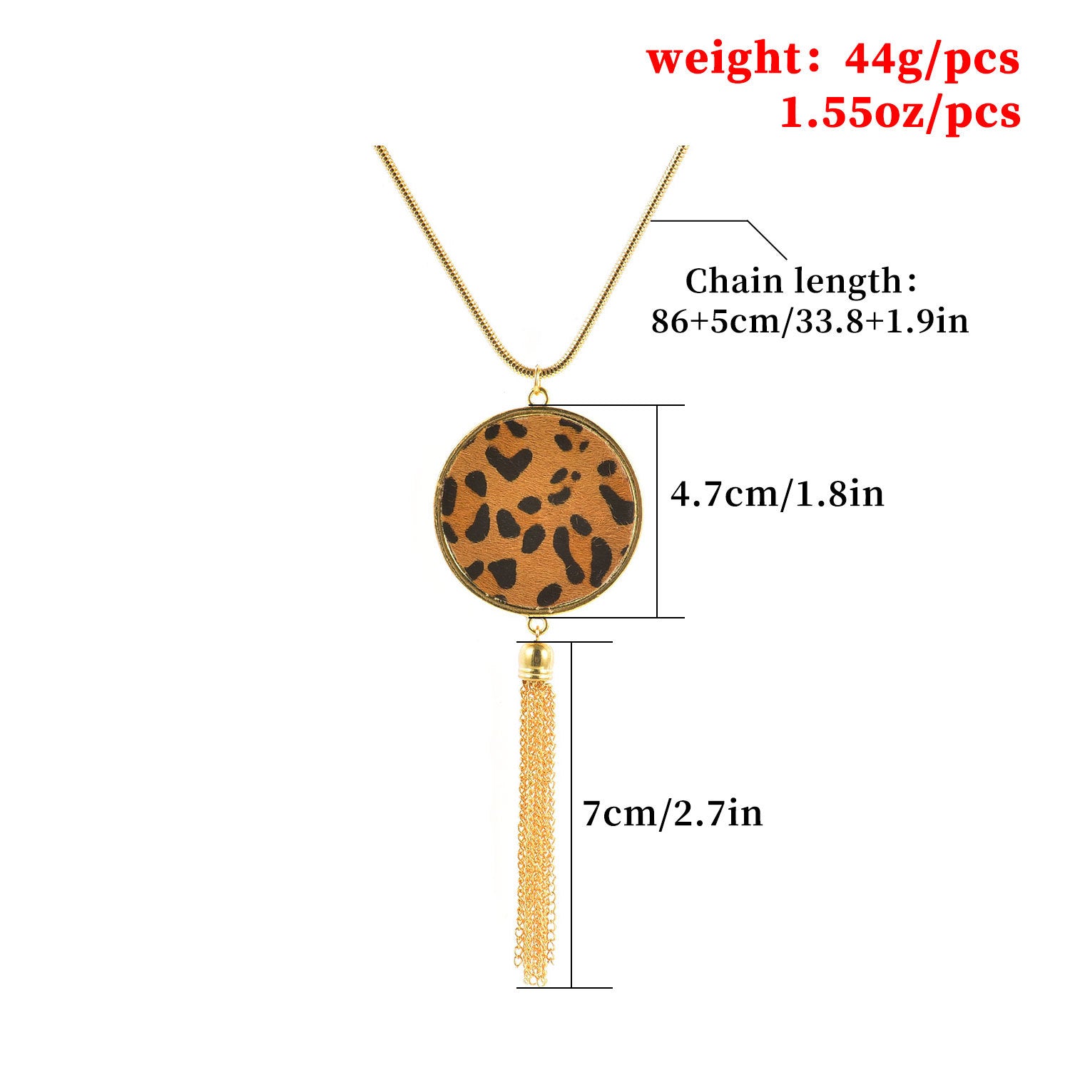 豹紋流蘇墜飾項鍊－淺色款銀色款細節2｜https://igowo.tw/