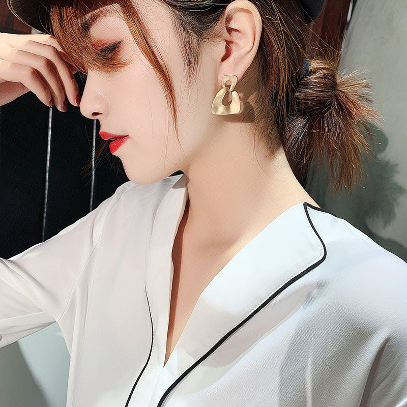 銀針金屬設計感耳環不規則圓圈幾何耳釘女夸張小眾復古冷淡風耳飾