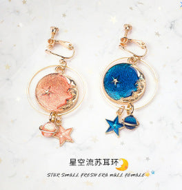 藍色月亮不對稱耳環－2耳夾款細節｜https://igowo.tw/