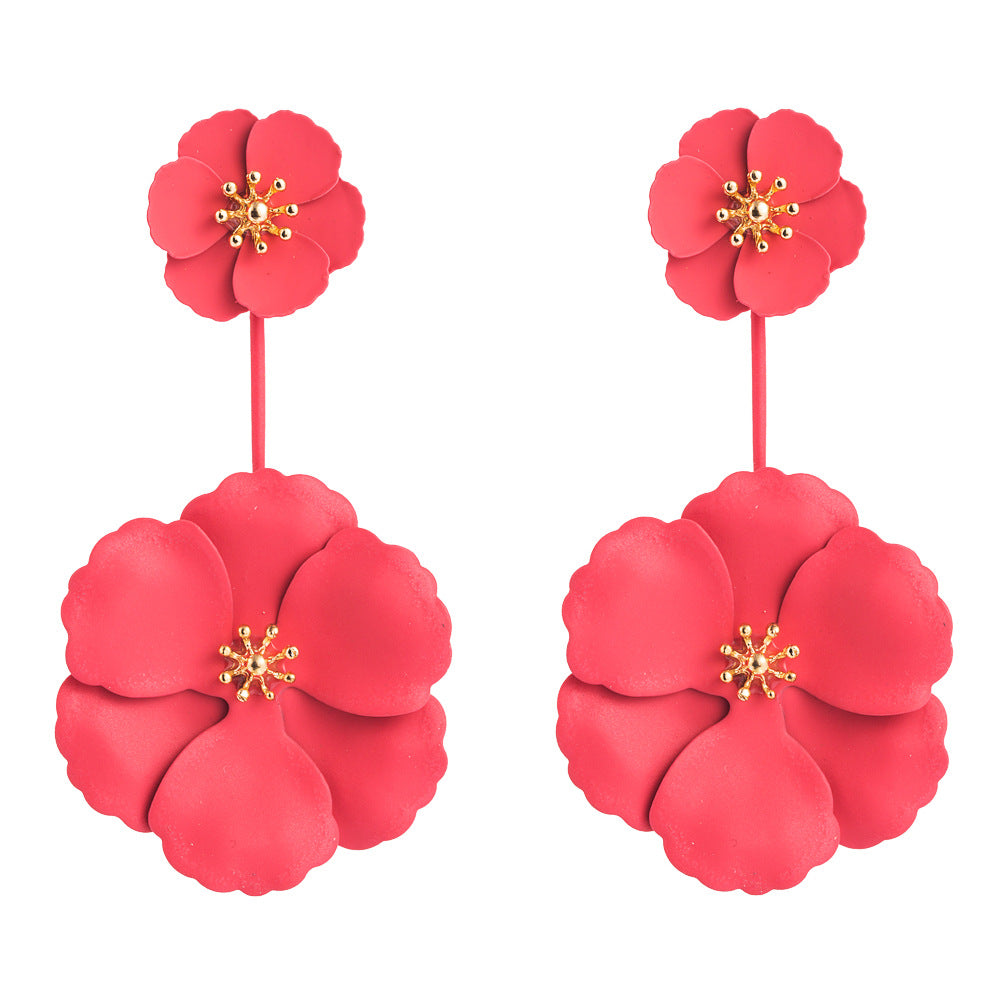 金屬花朵兩用鑲鑽耳環－粉色款細節3｜https://igowo.tw/