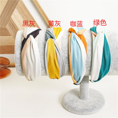 布面交叉扭結髮箍－黑灰色款實拍｜https://igowo.tw/
