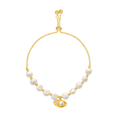 真金電鍍貓眼石手串韓國時尚網紅淡水珍珠手鏈潮女可調節ins手飾