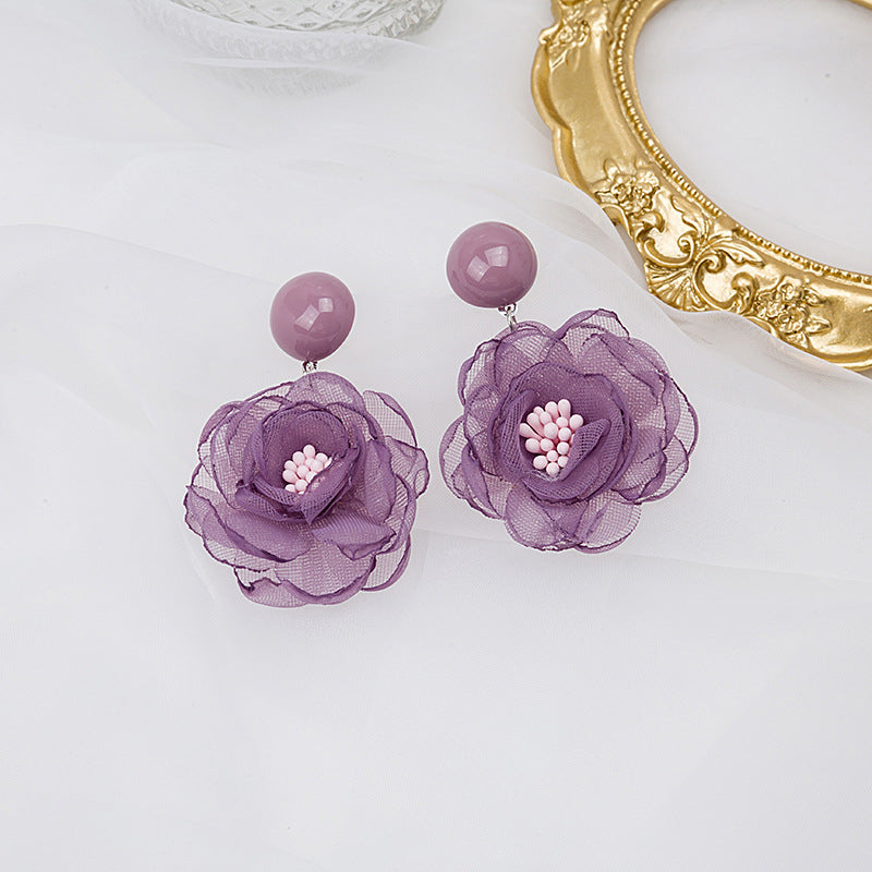 紫色蕾絲花朵耳環－2/耳環-綠款實拍｜https://igowo.tw/