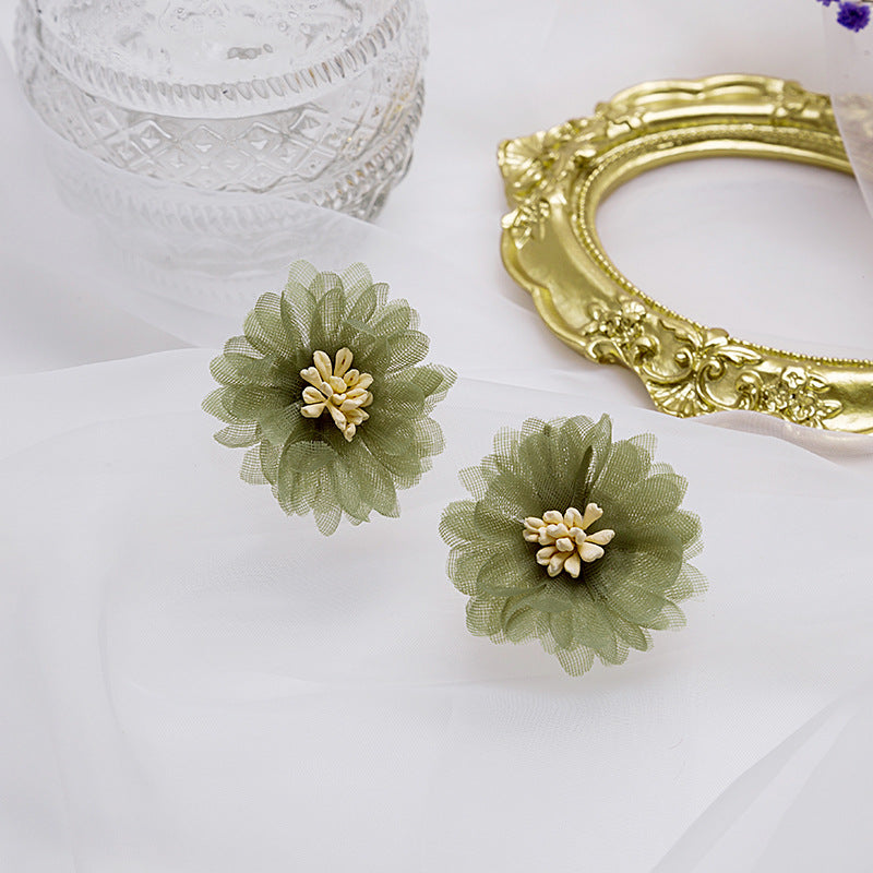 紫色蕾絲花朵耳環－4/耳釘-綠款細節｜https://igowo.tw/
