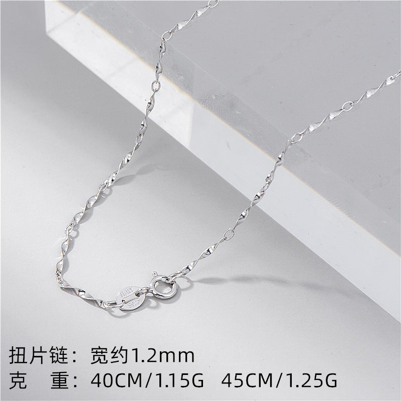 S925純銀鎖骨鏈十字盒子滿天星水波雙瓦扭片側身閃O鏈裸配鏈