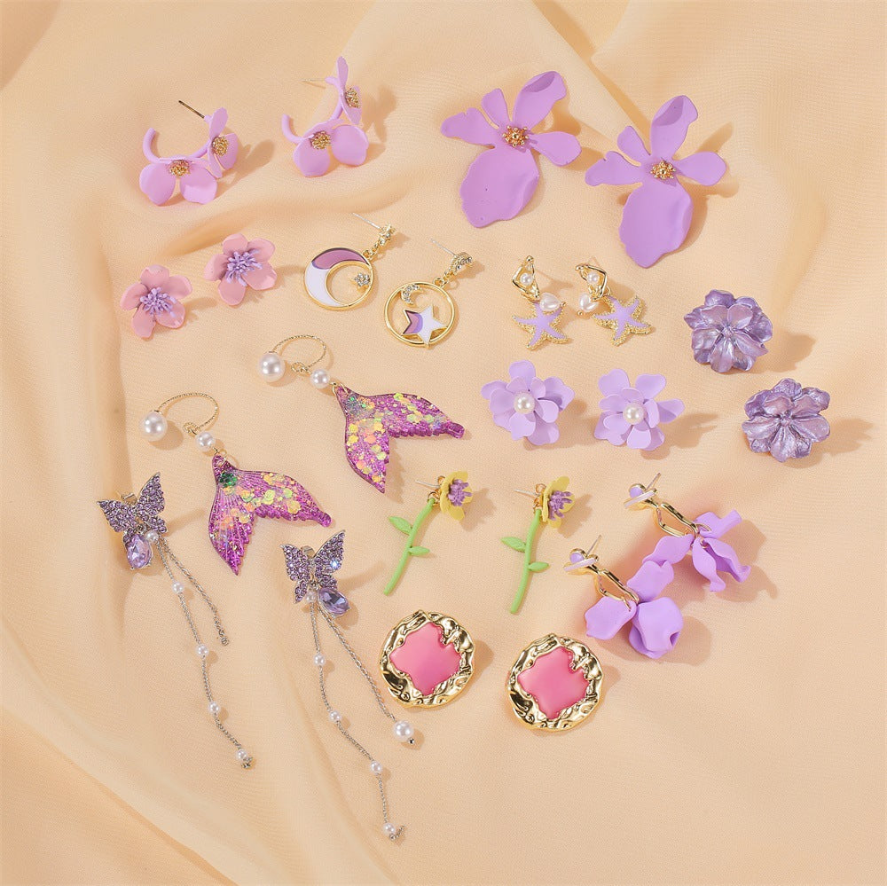 S925紫色花朵簡約耳環－第二視角實拍｜https://igowo.tw/