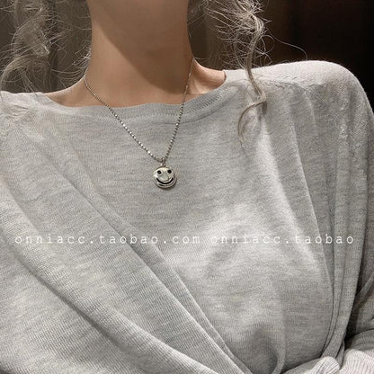 S925笑臉圓牌立體項鍊－商品主圖｜https://igowo.tw/