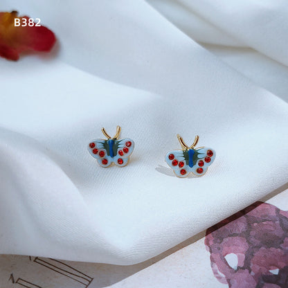金色琺瑯蝴蝶小巧耳釘