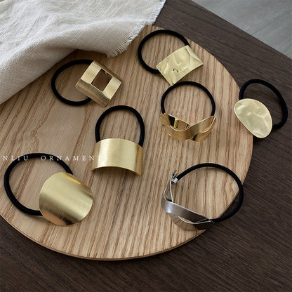 彈力繩金屬拉絲髮圈－金色麻花款實拍｜https://igowo.tw/