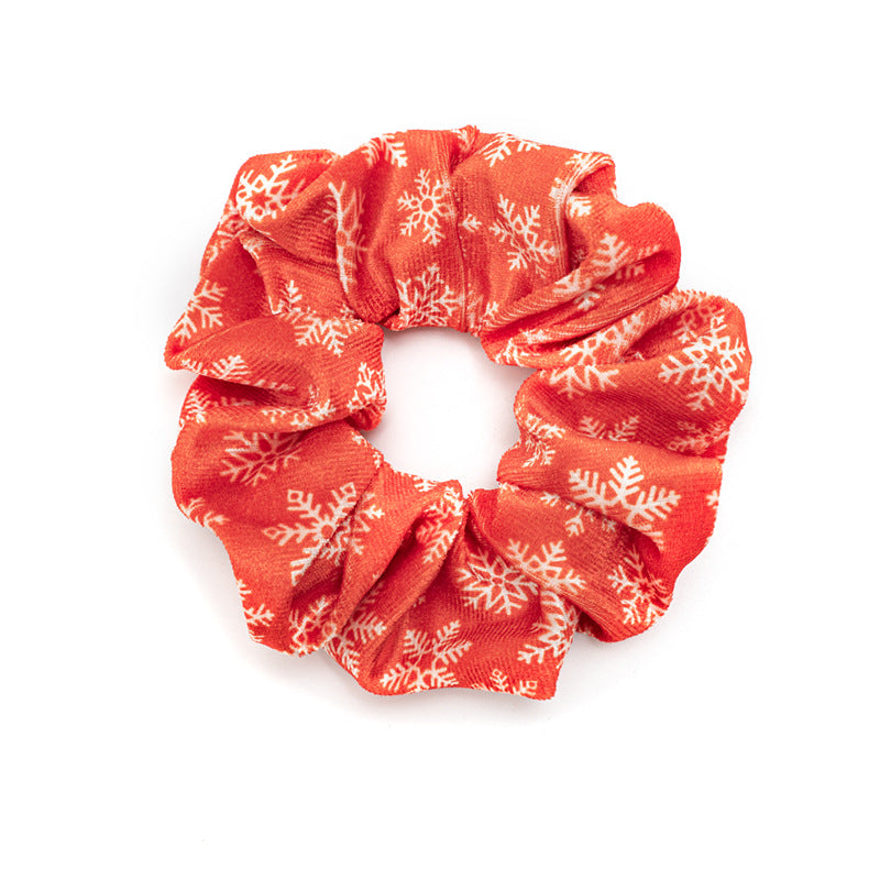 紅色絨面大腸圈髮圈－紅色雪人小鹿款細節｜https://igowo.tw/