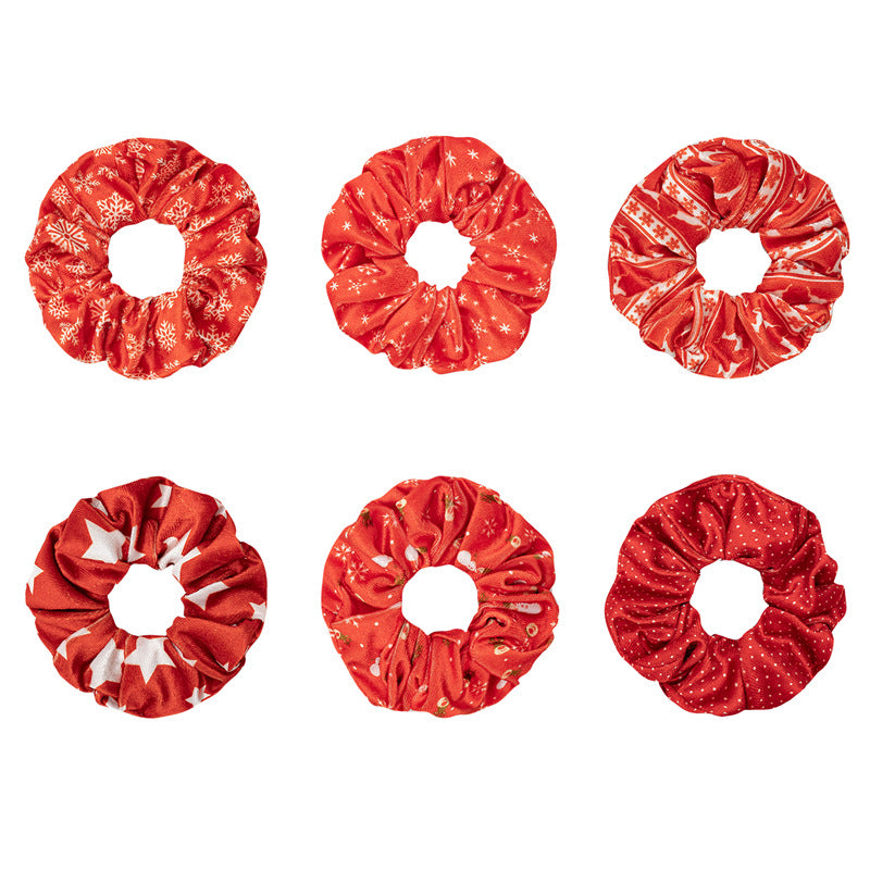 紅色絨面大腸圈髮圈－大紅色小雪花款實拍｜https://igowo.tw/