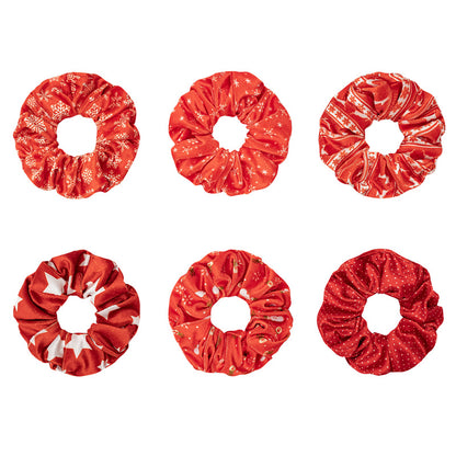 紅色絨面大腸圈髮圈－大紅色小雪花款實拍｜https://igowo.tw/