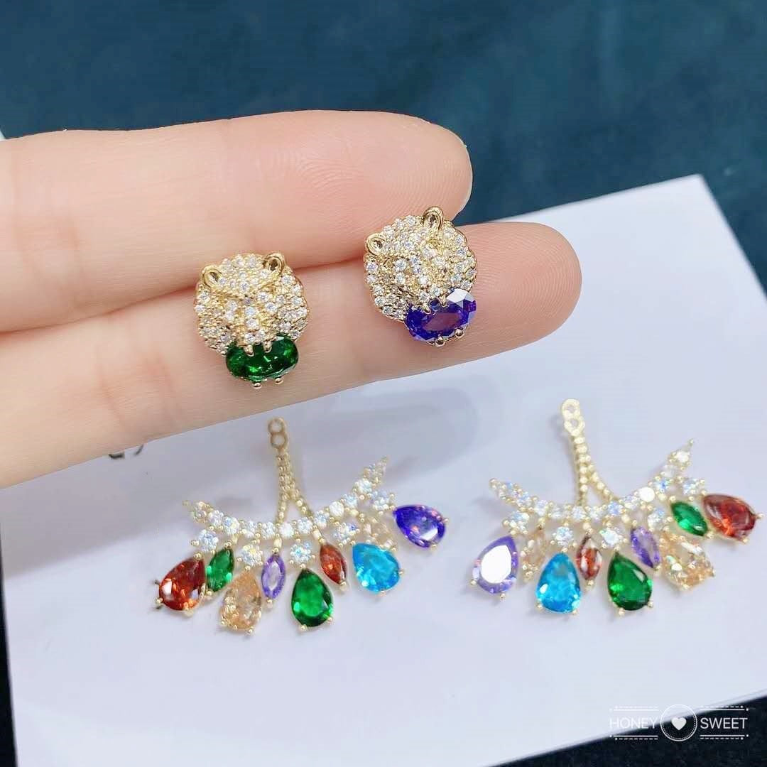 S925彩色水晶誇張耳環－商品主圖｜https://igowo.tw/