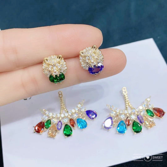 S925彩色水晶誇張耳環－商品主圖｜https://igowo.tw/