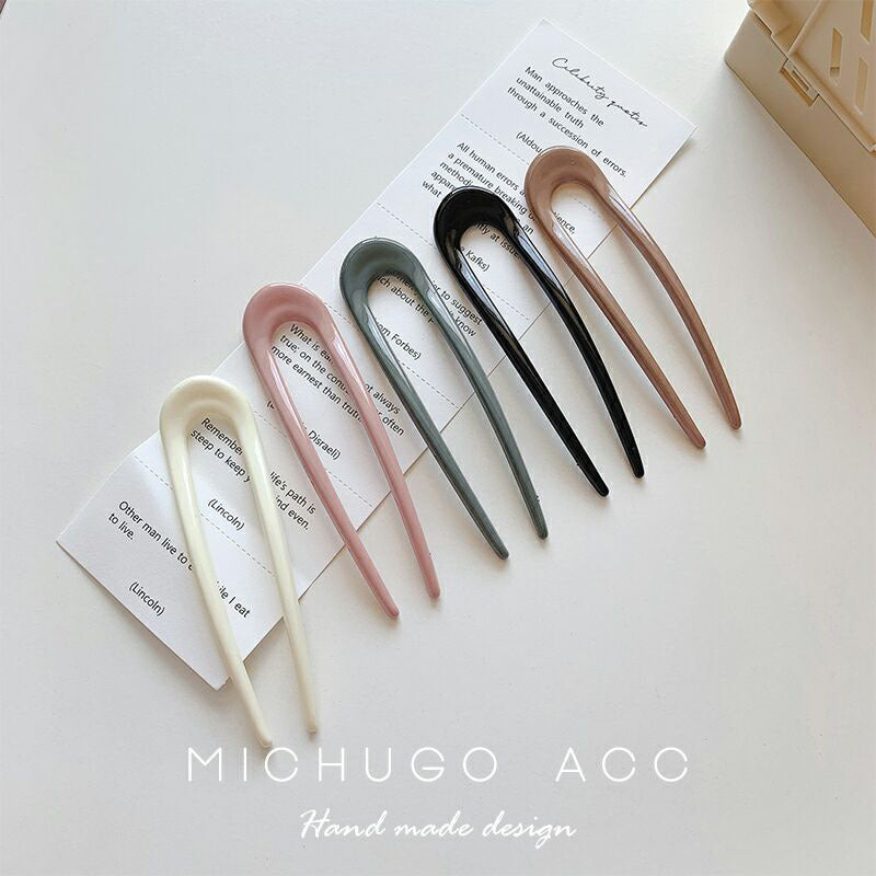 壓克力U形簡約髮簪－白色款實拍｜https://igowo.tw/