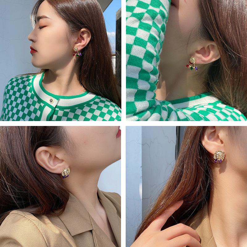 S925彩色水晶誇張耳釘－第二視角實拍｜https://igowo.tw/