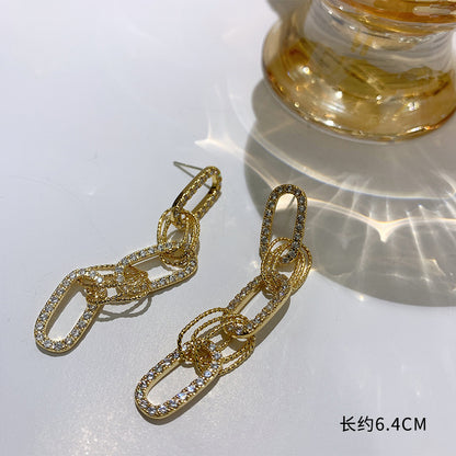 S925金色鏈條長版耳釘