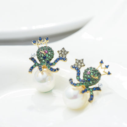S925彩色珍珠鋯石微鑲耳釘
