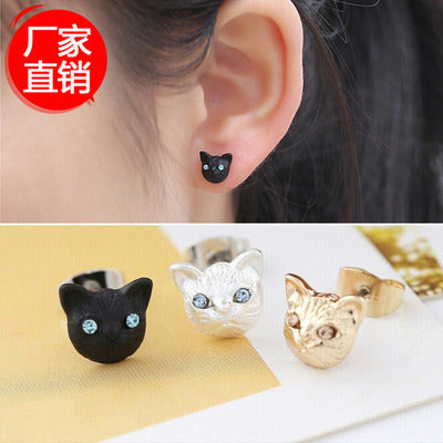 鋯石貓咪鑲鑽耳環－商品主圖｜https://igowo.tw/