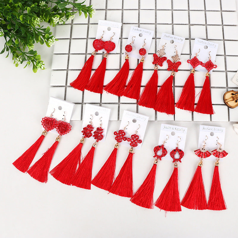 紅色古典流蘇復古耳環－商品主圖｜https://igowo.tw/