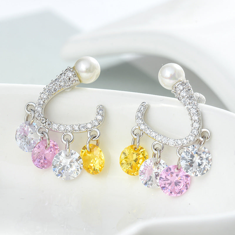S925彩色鋯石流蘇耳環