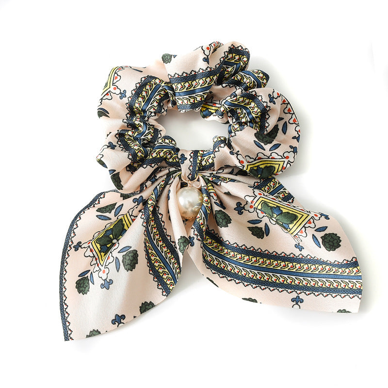 珍珠大腸圈蝴蝶結髮圈－10#鏈條藍白色款細節｜https://igowo.tw/