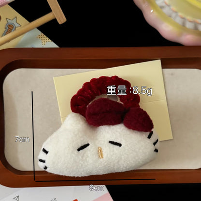 紅色絨面領結貓咪髮圈