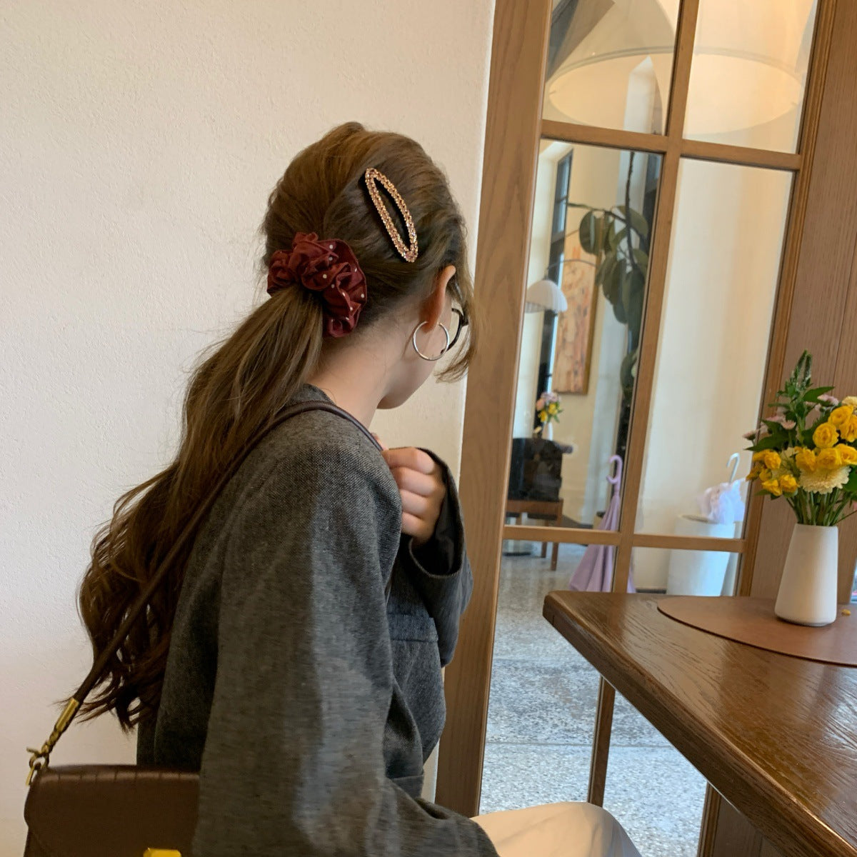 彈力繩波點簡約髮圈－黃色波點小圈款細節｜https://igowo.tw/
