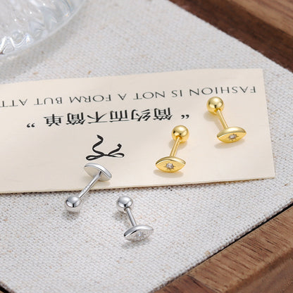 S925 鑲鋯眼睛螺絲耳釘小眾設計時尚個性輕奢養耳洞免耳塞耳飾