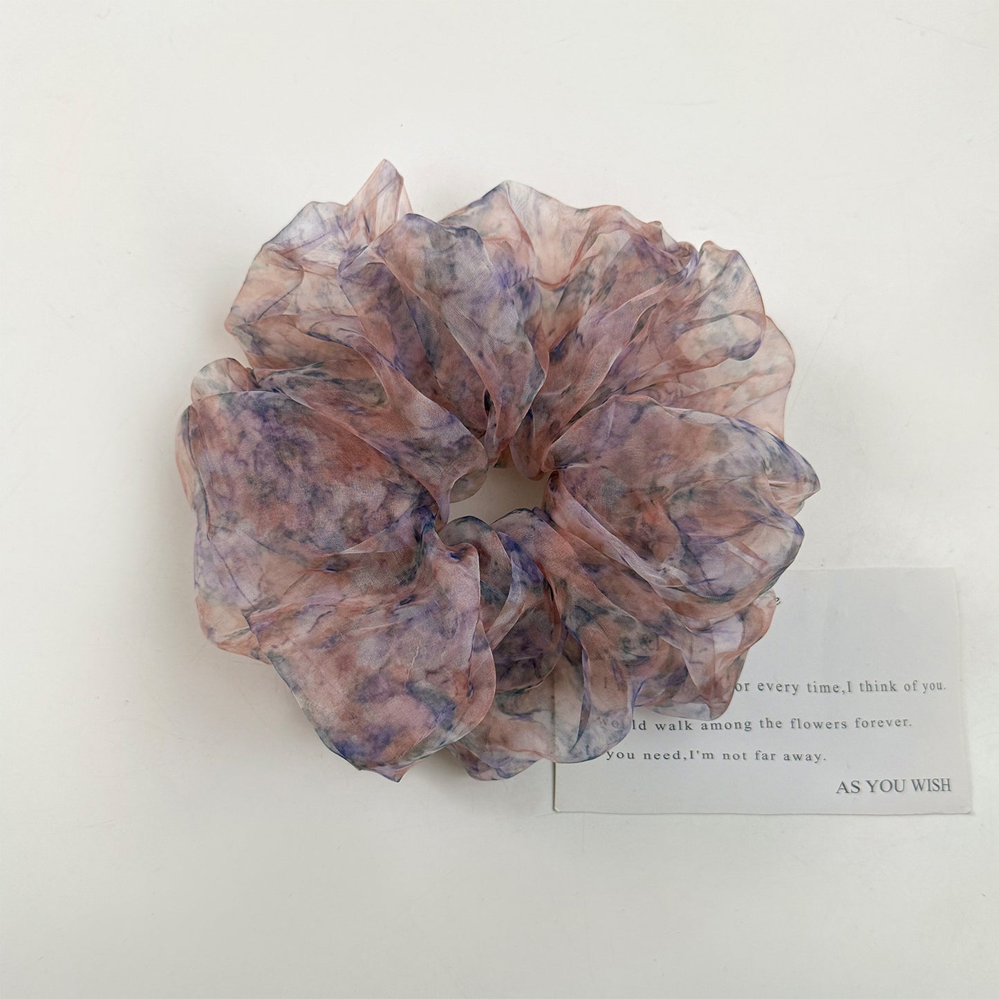 網紗碎花復古髮圈－藍橘色碎花款細節｜https://igowo.tw/