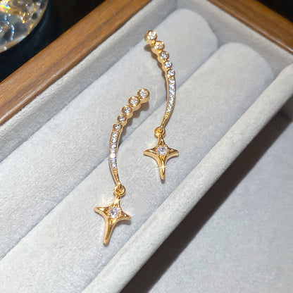 銀針鋯石芒星吊墜耳釘簡約個性設計感小眾耳墜耳環輕奢高級感耳飾