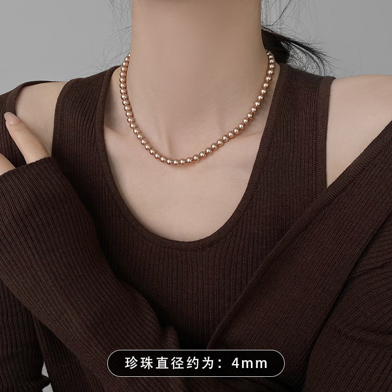 珍珠簡約項鍊－8#灰色-8mm款細節｜https://igowo.tw/