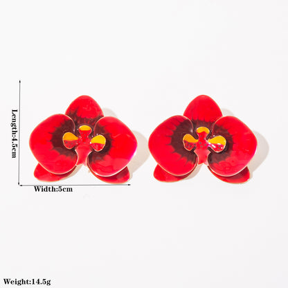 琺瑯花朵誇張耳環－黑色款實拍｜https://igowo.tw/