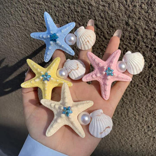 鑲鉆星星珍珠貝殼海星發夾海邊度假風鴨嘴夾碎發劉海側邊夾發飾女
