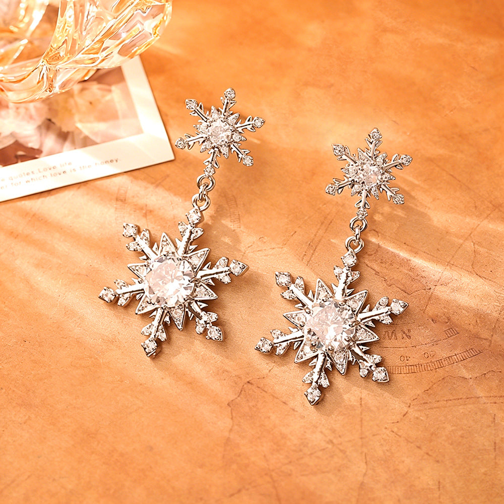 鋯石雪花長版立體耳釘－商品主圖｜https://igowo.tw/