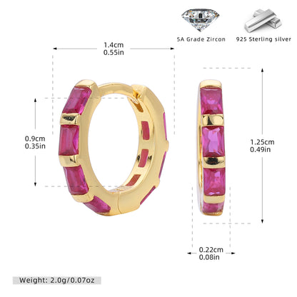 S925 新款耳環時尚多色方鋯圓形耳飾輕奢小眾高級感飾品