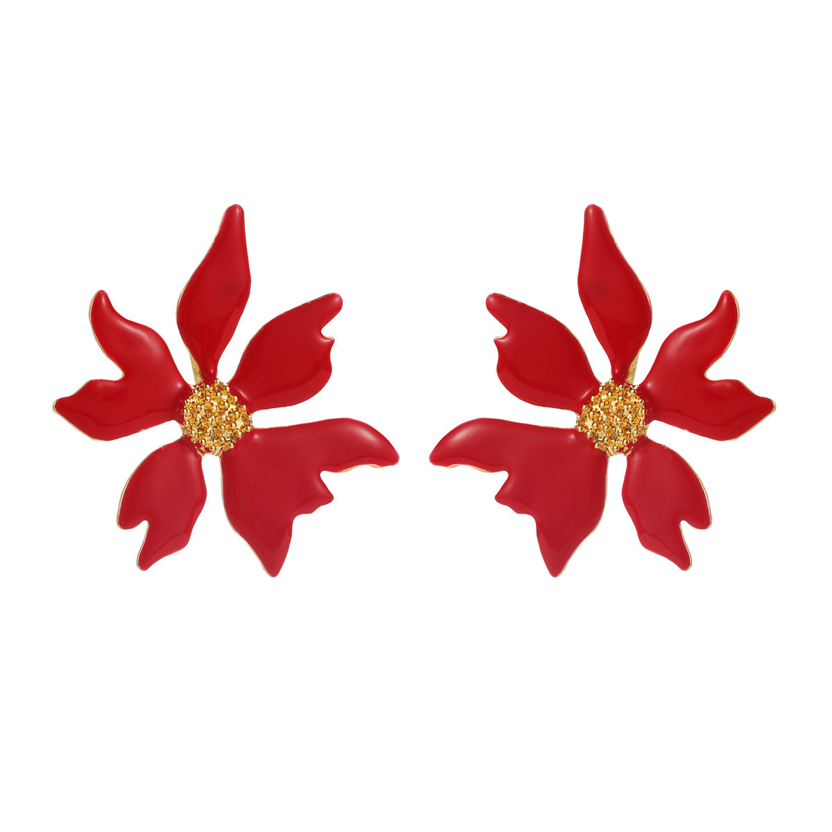 琺瑯花朵誇張耳環－黑色款細節3｜https://igowo.tw/